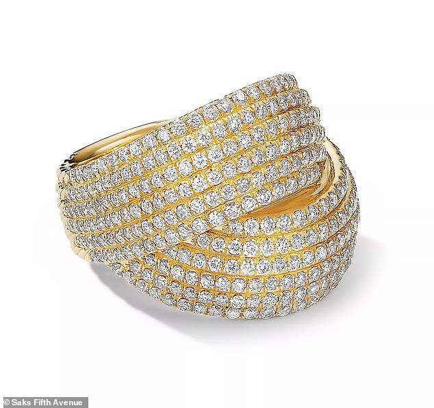 The $11,000 18-karat gold ring, covered in pavé diamonds, was designed by David Yurman and sold through Saks.