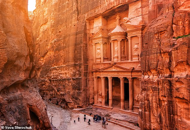 The grail was found inside Al Khazneh (pictured), a massive structure within the ancient city of Petra, Jordan. This building was used to film the exterior shots of the Temple of the Sun in the third Indiana Jones film.