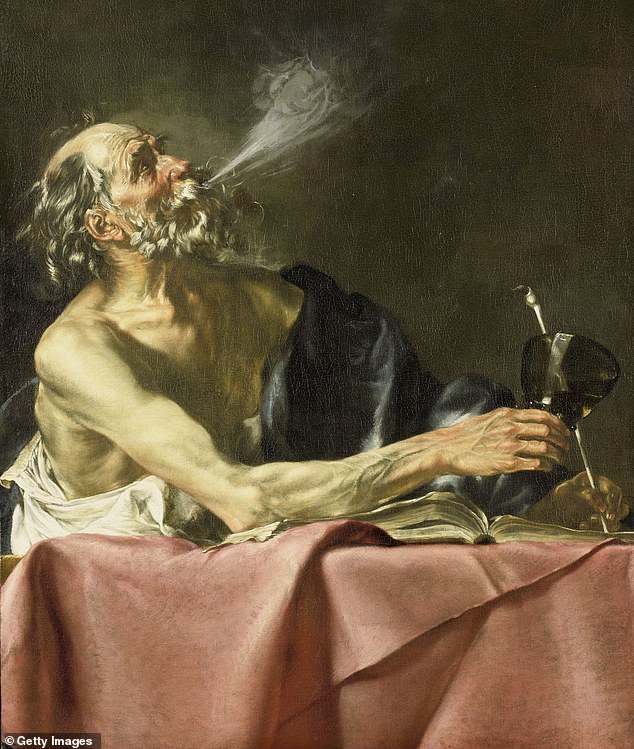 'The Allegory of the Smoker's Transience' by Hendrick van Someren, painted around 1615 to 1625, depicts an old man smoking a clay pipe.