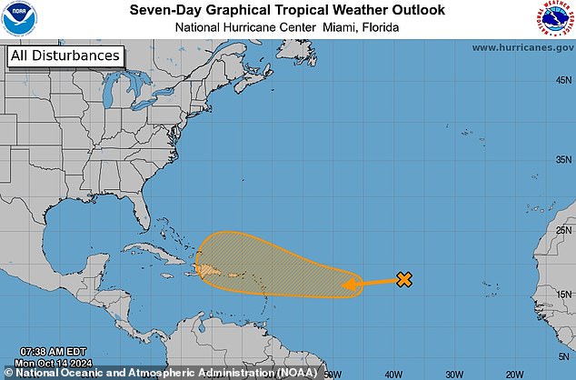 Nadine, currently a tropical depression, is headed toward Florida, which has a 50 percent chance of reaching hurricane status within seven days.