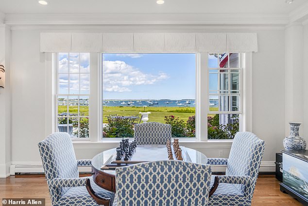 Equipped with a stunning water view, the sprawling 8-bedroom, 8-bathroom estate overlooks the six-acre Kennedy Estate where John F. Kennedy and Jacqueline Kennedy Onassis once played soccer and sailed in Nantucket Sound.