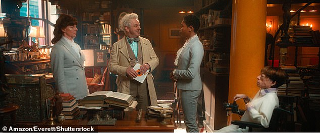 Liz Carr (right) plays the angel Saraqael in Good Omens, a British fantasy comedy series.