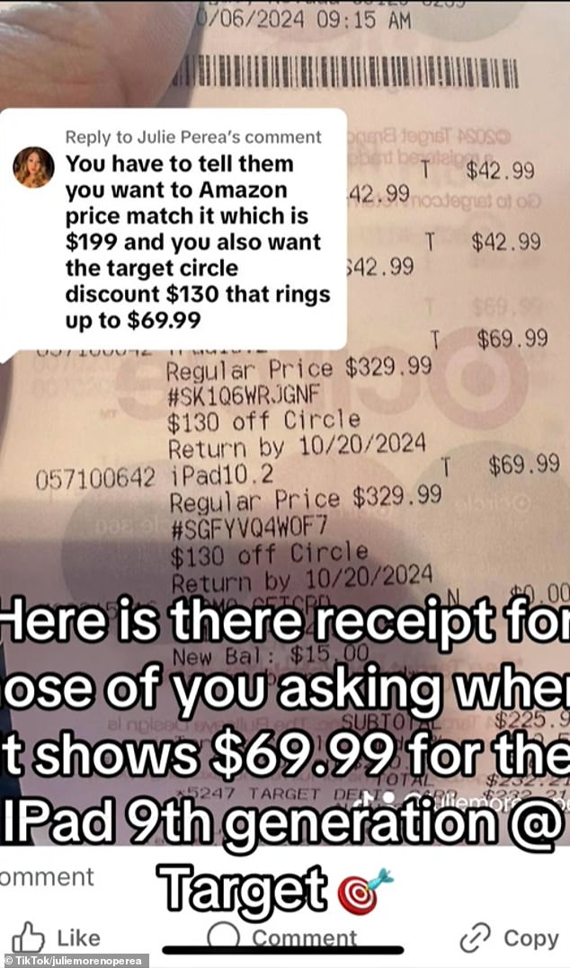 A customer's receipt who successfully purchased an iPad for $69.99 inspired other customers to try it