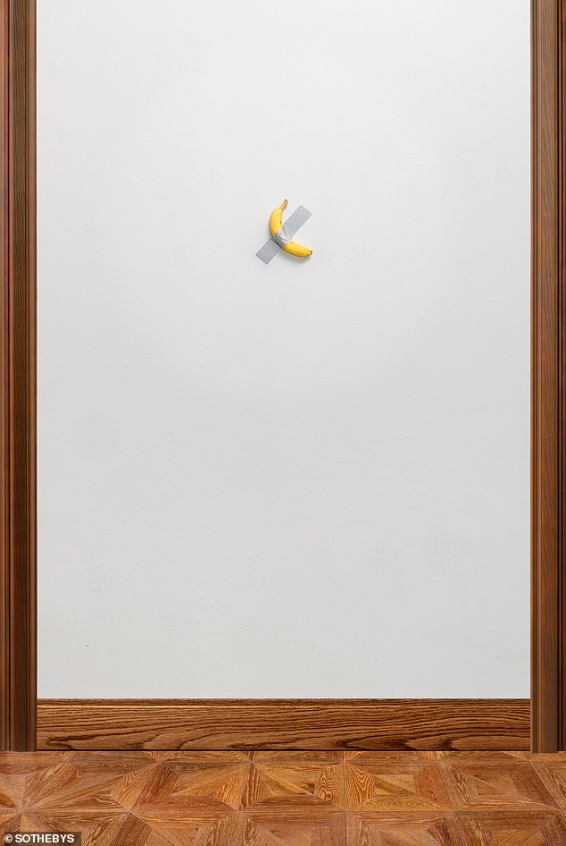 The work consists of a unique banana taped to a wall and attracted record crowds at its initial performance.