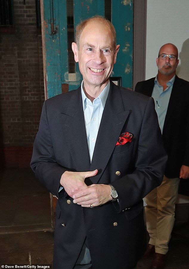 The Duke of Edinburgh appeared in high spirits as he attended the press night presentation of the National Youth Theatre's production of War of the Worlds.