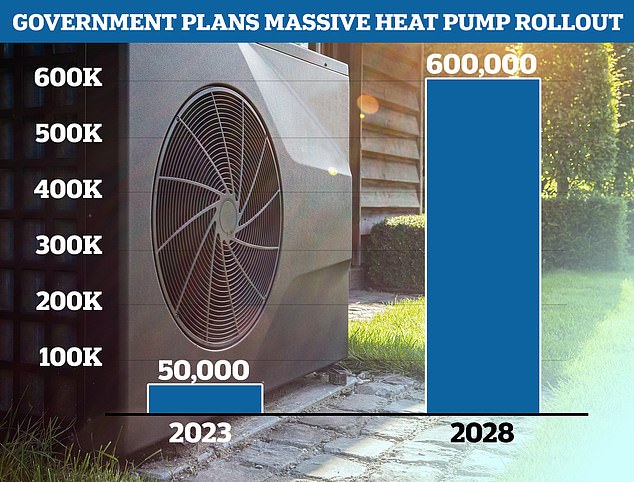 Eleven-fold increase: The Government wants to install 600,000 heat pumps a year from 2028, up from just 55,000 in 2023.