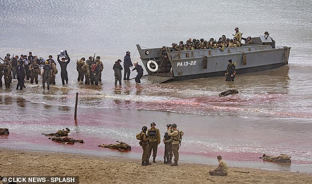 When filming began this week, crew members were photographed placing fake bodies in the sea with the water dyed red.