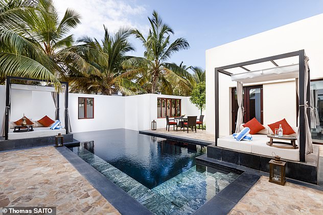 In Salalah, Kate stays in a garden villa with a private pool (seen here) at Al Baleed Resort by Anantara.