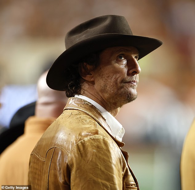 McConaughey attended the University of Texas at Austin and remains an avid fan of the school's football team, the Texas Longhorns, often appearing on the sidelines of games. Pictured on Saturday