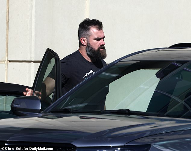 Jason Kelce arrived earlier Saturday for Kelce Car Jam in Kansas City on Travis' birthday.