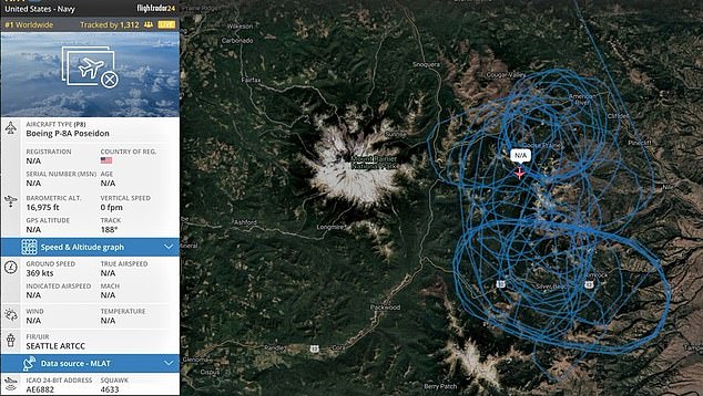 The US Navy has deployed a rescue mission and confirmed to DailyMail.com that a P-8 Poseidon is in the search. Flight patterns show the P-8 circling a region outside of Mount Rainier