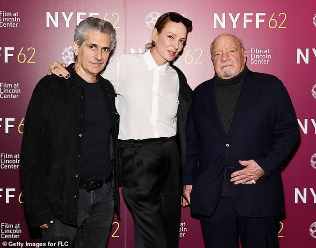 Co-star Michael Imperioli and writer-director Paul Schrader joined Thurman onstage for the Q&A of the New York premiere of Oh, Canada during the New York Film Festival.