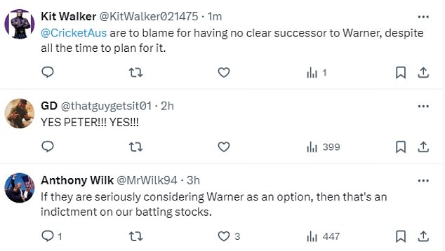 Another supporter felt that Warner's situation shed a very poor light on the current state of Australia's batting talent.