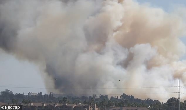 Early images of the fires showed the sky over San Diego was filled with dark smoke as the wildfire continued to spread across the area.