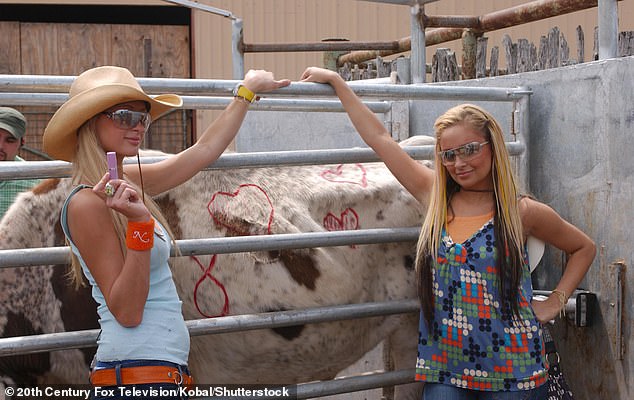 Socialites were seen taking on laborious jobs such as cleaning, farm work, and food service; Paris and Nicole seen in 2003