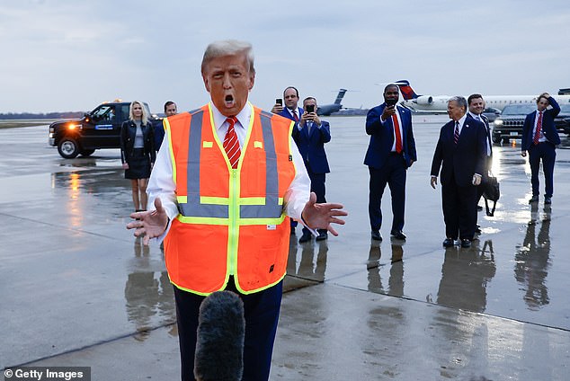 Former President Donald Trump speaks to the media in Green Bay