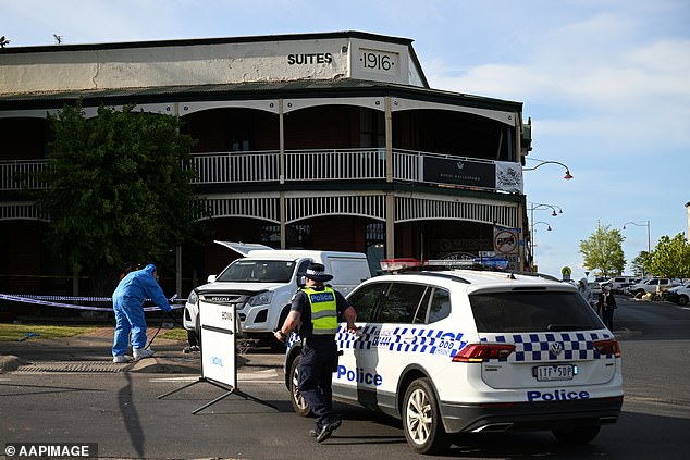 Five people died in the accident and six others were injured (pictured, police at the scene)