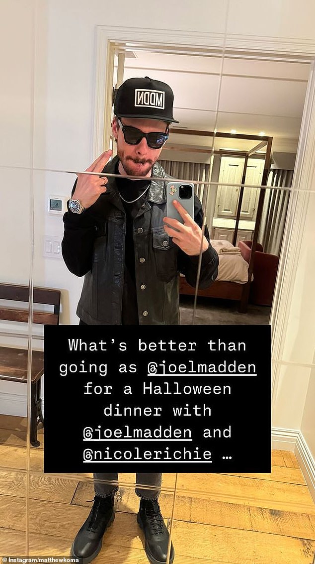 The younger star, 37, and Koma, also 37, dressed up as twins Benji and Joel Madden, 45, for a Halloween dinner with Nicole and Joel.