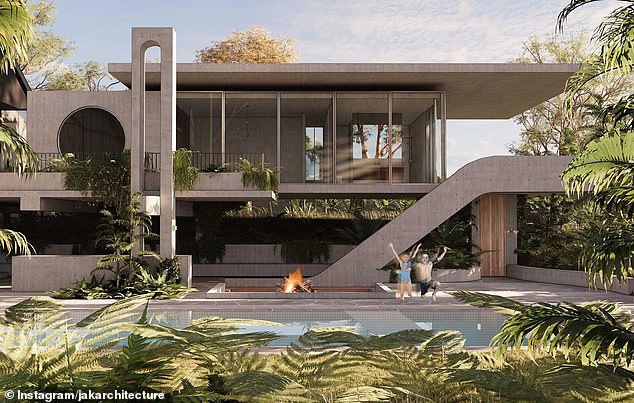 The couple are also building a luxurious new designer home in Darwin, which was revealed in an artist's impression (pictured) posted on social media by their architect.