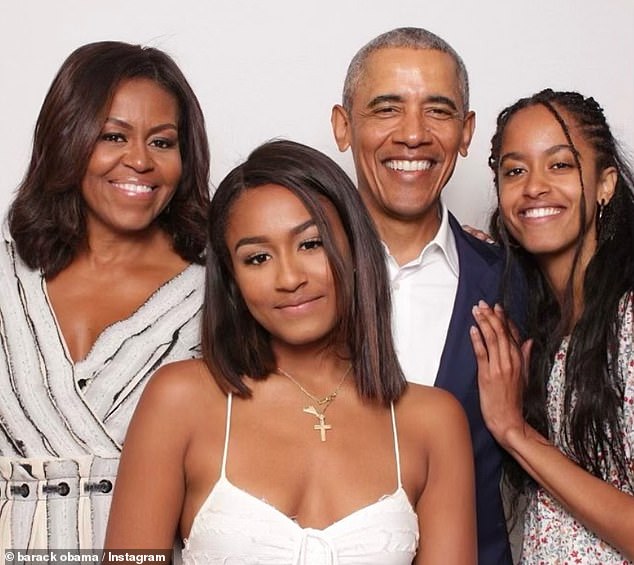 Barack and his wife Michelle, photographed in 2021 with their two children, attempted to keep their daughters away from the press while the family resided in the White House. Barack says the media respected his wishes, but now that Malia and Sasha are older they are fighting the paparazzi