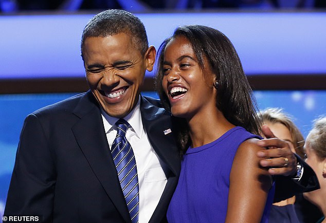 Malia spent eight years living in the White House while her father was president. She is seen celebrating with her father after he accepted the presidential nomination at the Democratic National Convention in 2012.