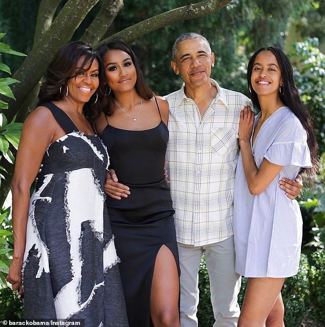 Malia moved to the White House with her family in 2008 and stayed during Obama's second term until 2017. She is pictured with her parents and sister in 2022.