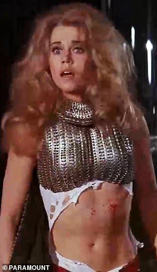 In one of the images, Kylie recreated the moment when Barbarella is asked: 'Are you typical of women on Earth?' and answers: 'I'm average'; Jane photographed at the scene.