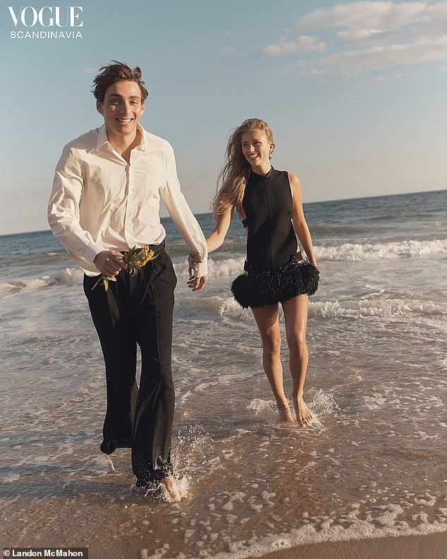 Mondo Duplantis with his future wife after his romantic proposal on a Hamptons beach earlier this month.