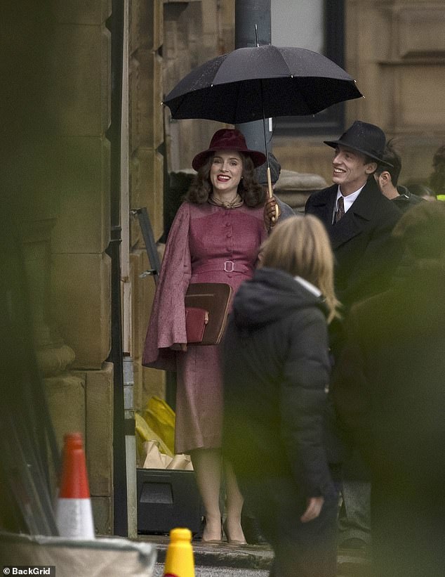 Sophie seemed in good spirits as she flashed a wide smile while on set.