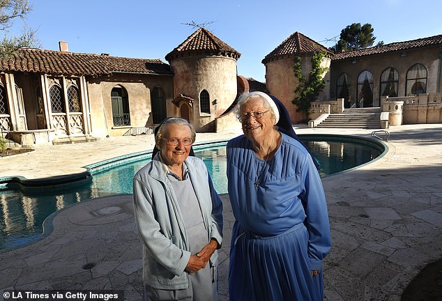 In 2015, Perry was in a battle with elderly Catholic nuns over the sale of a convent. Sister Rita Callanan (right) and Sister Catherine Rose Holzman lived on the eight-acre property that includes a 30,000-square-foot Spanish Gothic house. until 2011