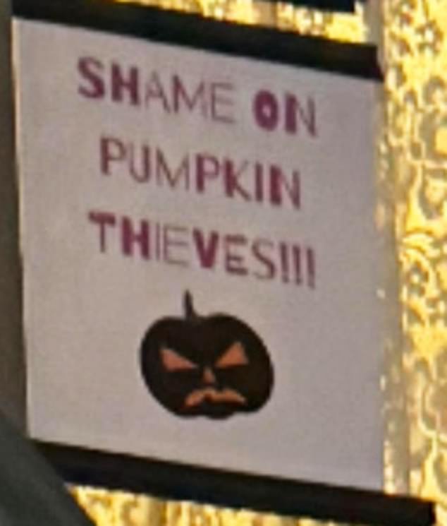 The Sex and the City star had to resort to putting signs on the doors of her house that read: 'Shame on the pumpkin thieves!!!'