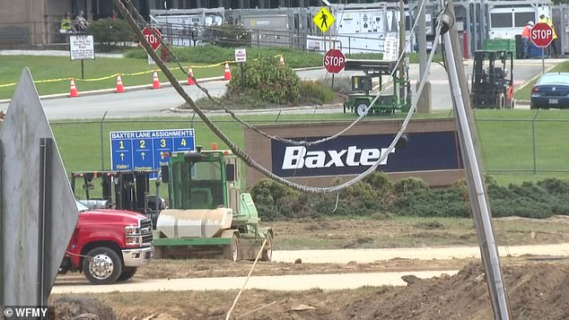 Baxter's facilities were cut off from the outside world when floodwaters from the hurricane washed out bridges leading to their land. The latest reports say that a temporary bridge has been built, allowing the cleaning team to enter the facility.