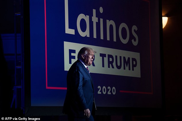 Former President Donald Trump arrives at a roundtable with Latino supporters at the Arizona Grand Resort and Spa in Phoenix, Arizona, on September 14, 2020.