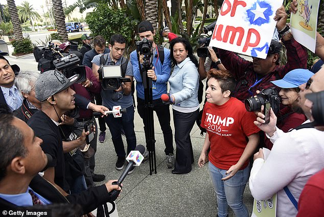 Young Latinos will exert a strong influence in the current electoral cycle: 17.5 million are expected to vote on Tuesday. The October study revealed that young Latinos are the most likely to reject the term. Pictured: Protesters and supporters clashed outside the Anaheim Convention Center in 2016.