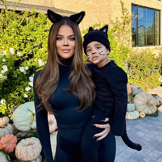 'Happy Halloween!!' Khloe began her Instagram caption. 'The costumes changed for the children several times this year'