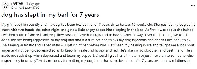 The anonymous man took to Reddit to reveal that he has been a pet owner for the past seven years, adding that his dog has been his 