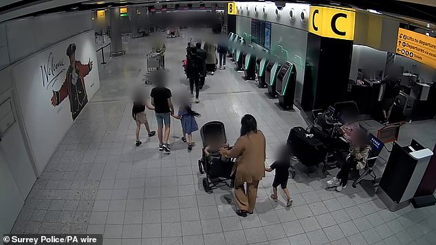 Sara Sharif's family was caught on CCTV passing through passport security at London Heathrow Airport on August 9 last year.