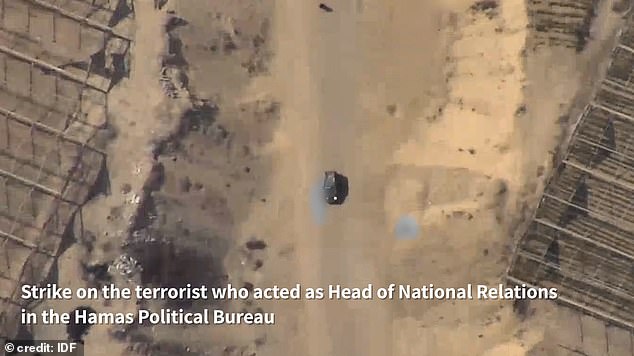 The IDF released dramatic footage of the moment a truck carrying Kassab and Ayesh was precisely hit while traveling on a dirt road in Gaza City.