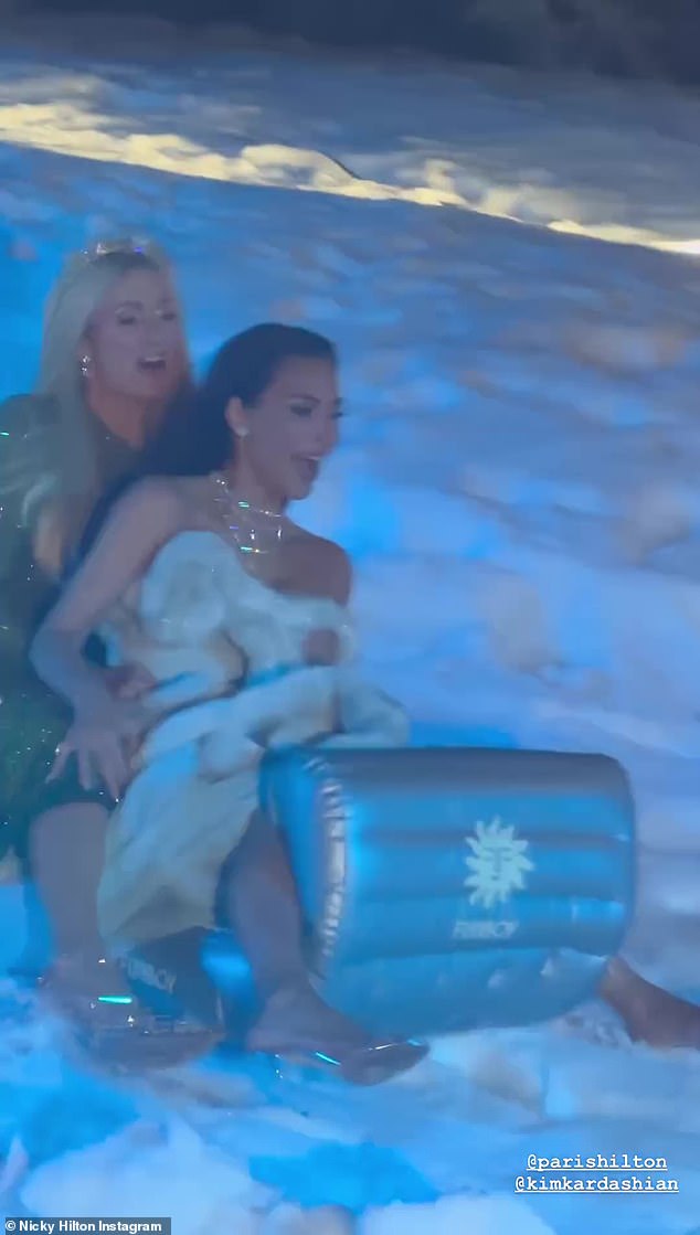 Kim and Paris Hilton went sledding on tons of fake snow at the annual Kardashian-Jenner Christmas Eve party in December 2023 and Bethenny didn't like it