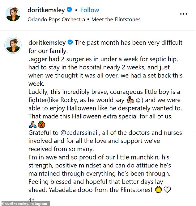 The Real Housewives of Beverly Hills star, 48, took to Instagram to update her audience of 1.6 million followers about her son's medical condition.