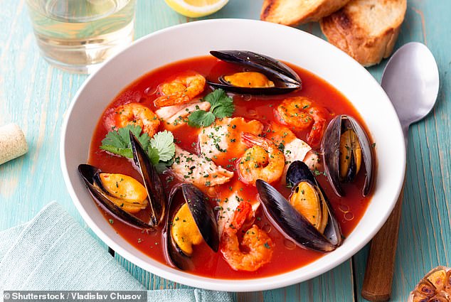 Justine recommends trying bouillabaisse, a seafood stew, in the southeast region of France.