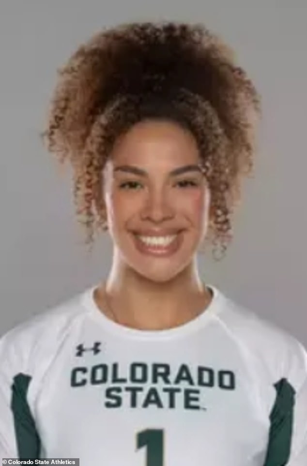 The complaint says Fleming met with Colorado State University's Malaya Jones, pictured, before an Oct. 3 game in Fort Collins to devise a plan to leave the center of the court open so Jones could attack Slusser with powerful spikes.