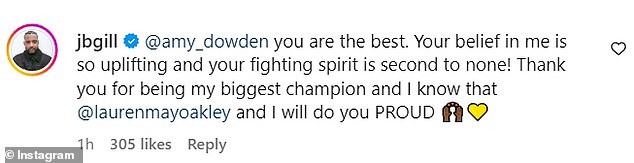 JB then responded with his most heartfelt words, writing: 'you are the best.' Your faith in me is so uplifting and your fighting spirit is second to none!