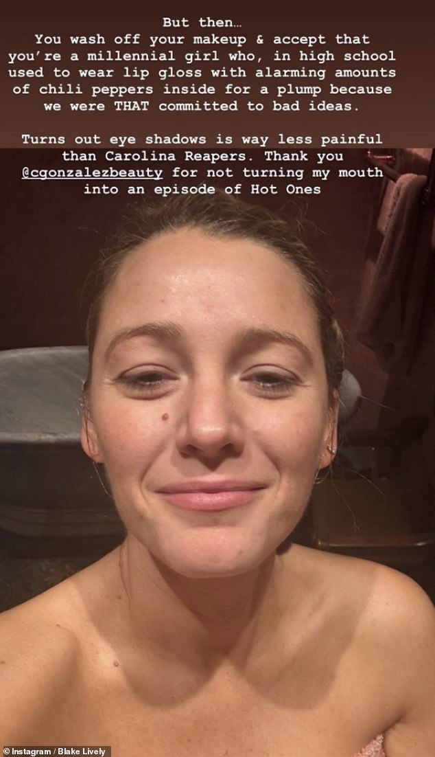 After posting how her makeup looked at the beginning of the night at the CFDA Awards, the actress shared a makeup-free selfie where she delved into some of her old beauty habits.