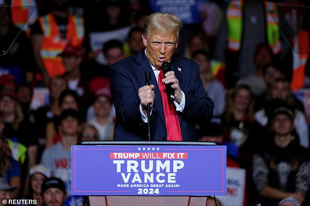 Republican candidate and former President Donald Trump is seen here during a campaign stop in Wisconsin on Friday.