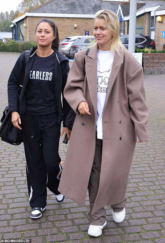 The former Love Island star, 26, opted for a relaxed look for the outing as she donned an oversized brown coat and Sam, 36, also opted for a comfortable look as she sported a baggy tracksuit and trainers.