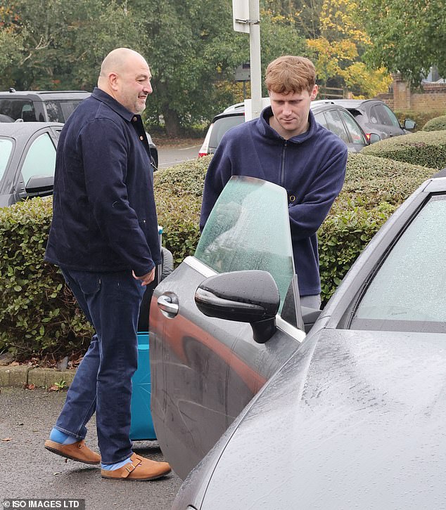 Wynne Evans cut a casual figure in a dark blue jacket which she wore over a white T-shirt and jeans as she stepped out of the car, alongside fellow celebrity dancer Jamie Borthwick.