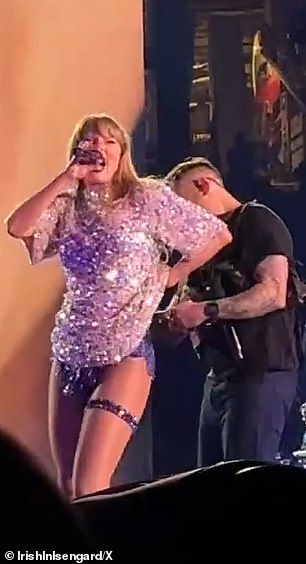 In fan footage that has surfaced online, the 34-year-old pop star can be seen having to adjust her microphone package in the middle of a number.