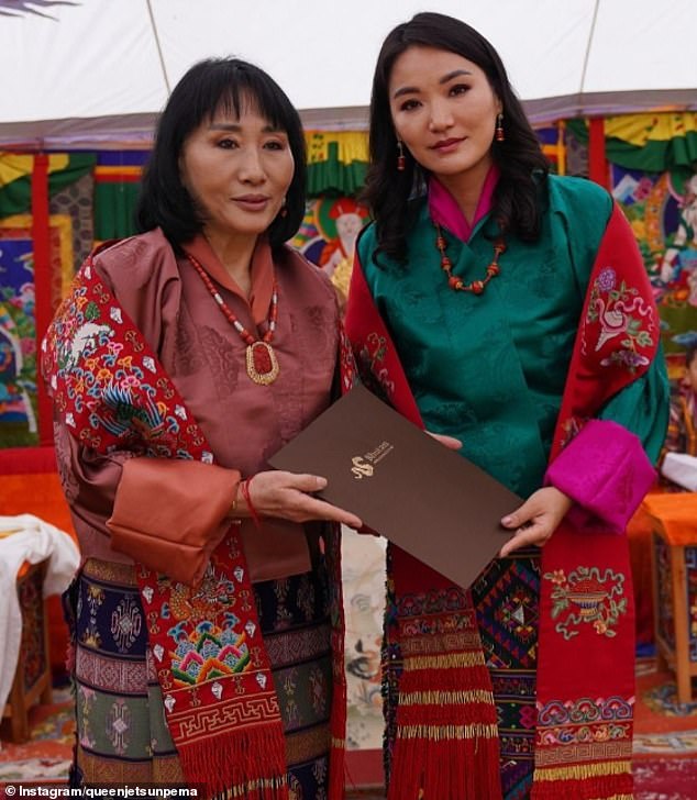 Queen Jetsun Pema of Bhutan (pictured right) looked elegant in a brightly colored ensemble at the event.