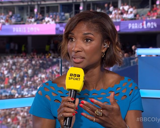 Denise Lewis speaks during coverage of the Olympic Games in August.